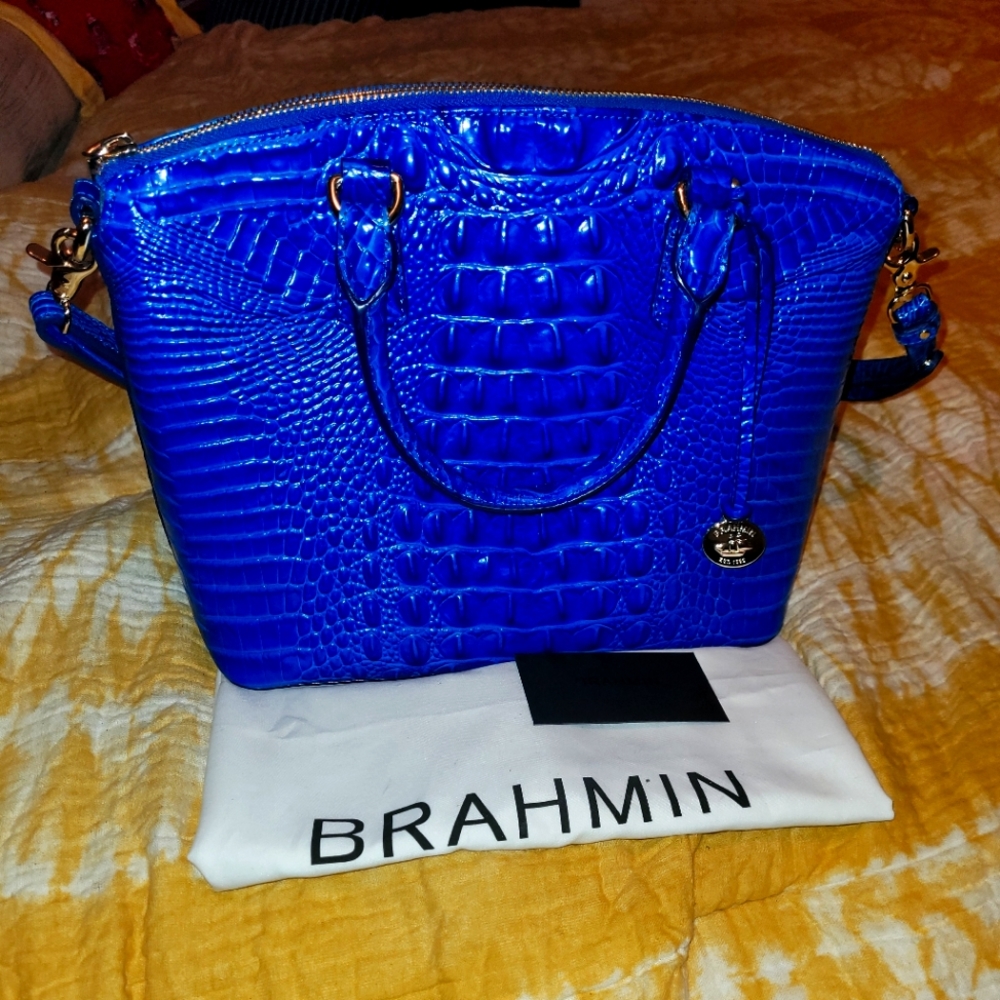 Large bright blue authentic Brahmin satchel